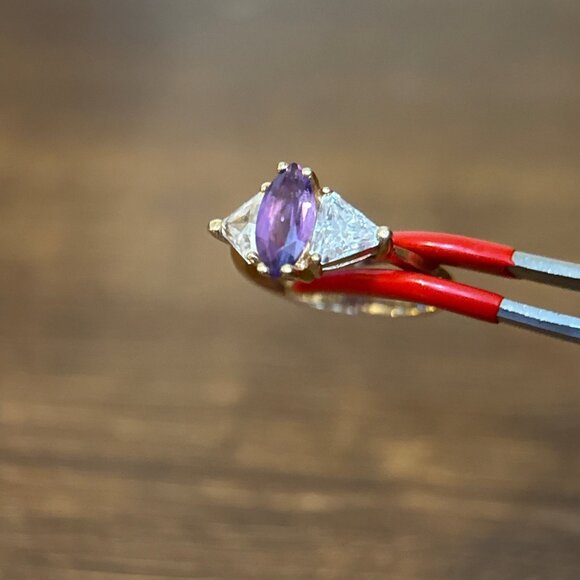 10K Gold Amethsyt/Trillion Cut Cz Ring - Picture 9 of 13